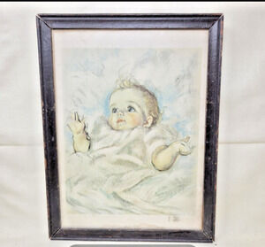 Vtg 1950s Mid-century Baby Pastel Picture MCM wood frame